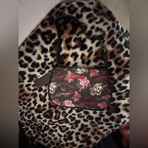 Ed Hardy Black and Pink Crossbody Bag